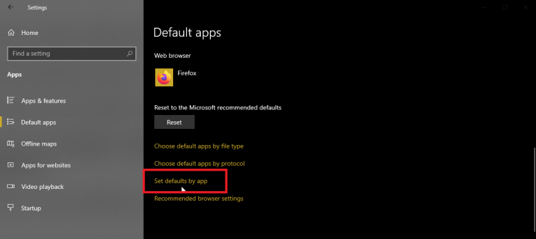 Click the Set defaults by app link